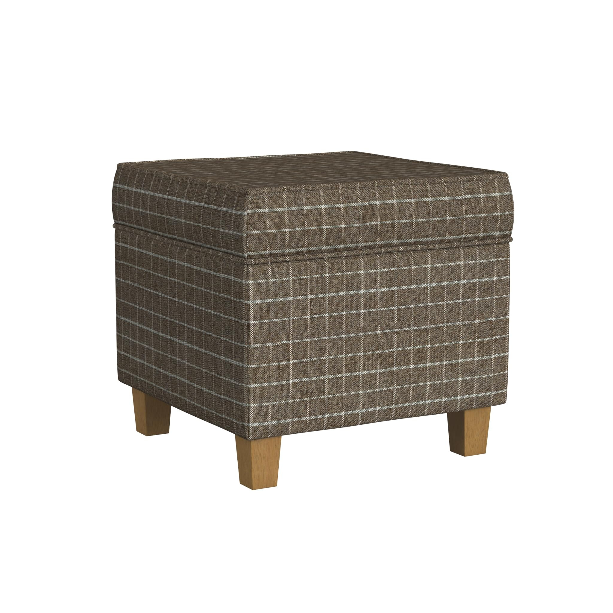 Homepop Home Decor Classic Square Storage Ottoman with Lift Off Lid | Ottoman with Storage for Living Room & Bedroom, Brown Window Pane Fabric | Amazon (US)