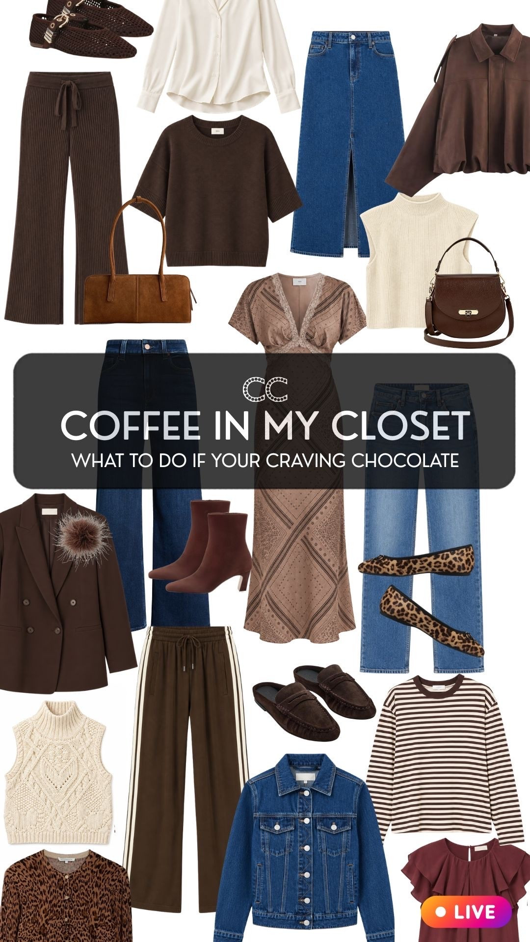 The chocolate craving that goes directly to your hips, but in the best possible way. 
Easy outfits with chocolate brown .
Promo codes:
Splendid promo code CC20
Gigi handbag GIGI20
Paige promo code CLOSETCHOREO15