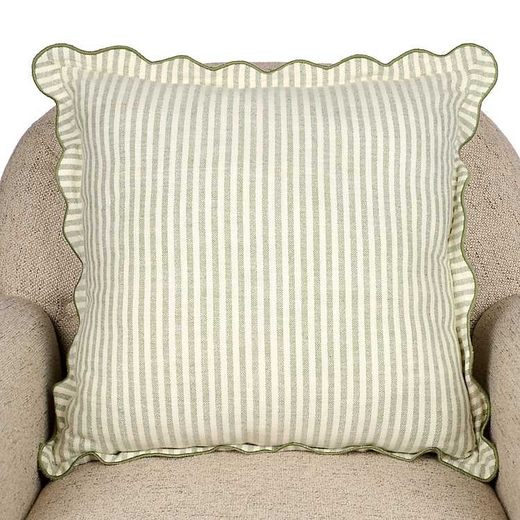 New! Green Stripe Scalloped Pillow | Kirklands