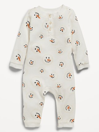 Unisex Long-Sleeve Thermal-Knit Henley Bodysuit for Baby | Old Navy (US)