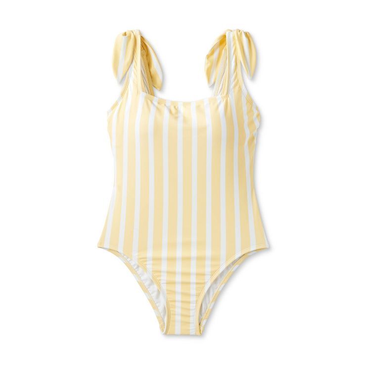 Women's Striped Square Neck One Piece Swimsuit - Kona Sol™ Yellow | Target