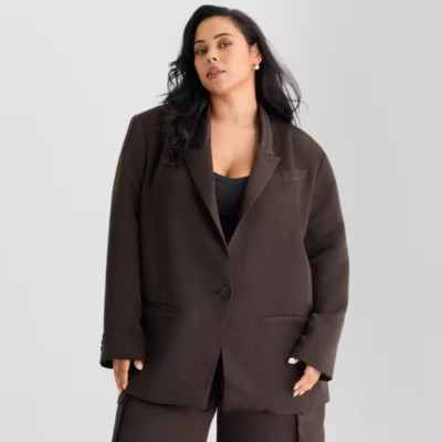 new!Ashley Graham Satin Womens Plus Relaxed Fit Suit Jacket | JCPenney