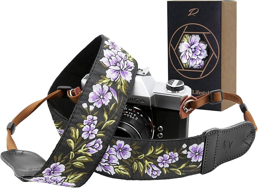 Padwa Lifestyle Purple Flower Camera Strap - 2" Double Layer Cowhide Head Camera Straps for Photo... | Amazon (US)