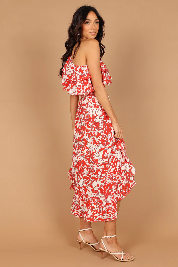 Millie Off Shoulder Tiered Midi Dress - Red Floral | Petal & Pup (US)