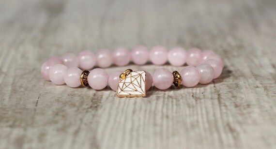 Gold color charm bracelet beaded pink bracelet glamour fashion jewelry diamond charm drop bracelet r | Etsy (US)