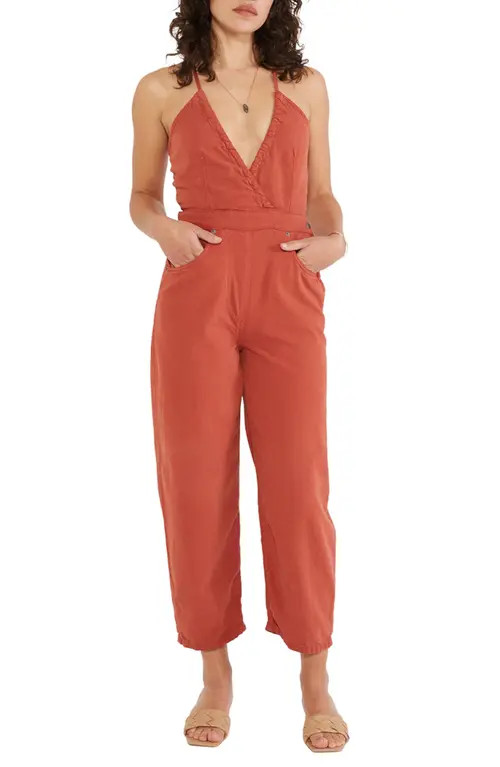 ÉTICA Birdie Halter Cutout Crop Jumpsuit in Bossa Nova at Nordstrom, Size Small | Nordstrom