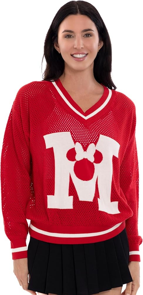 Disney Women's Crochet Varsity V-Neck Pullover Sweater Adult Sizes (X-Small - 2XL) | Amazon (US)