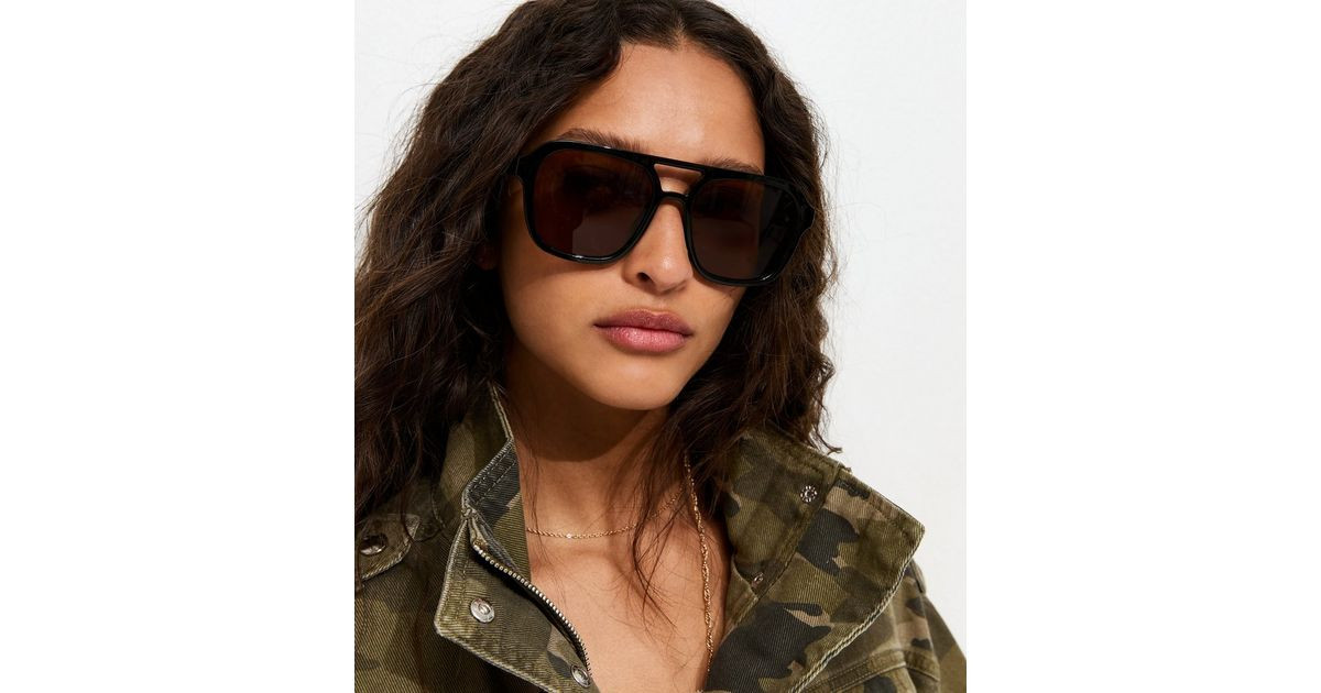Black Aviator Tinted Lense Sunglasses | New Look | New Look (UK)