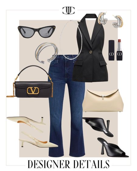 This look is such a chic vibe and I’m here for it. The patent leather bow slingback and sexy black heels are the cherry on top. 

Designer detail, designer shoes, denim, halter vest, sunglasses, spring outfit, summer outfit

#LTKshoecrush #LTKstyletip #LTKover40
