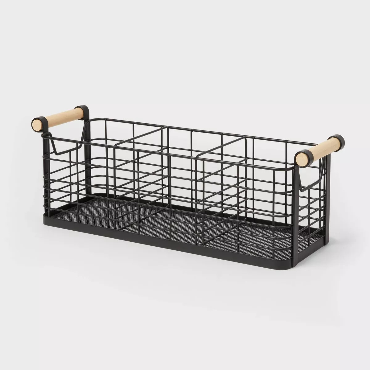 Wire Divided Basket Black with Natural Wood Handles - Brightroom™ | Target