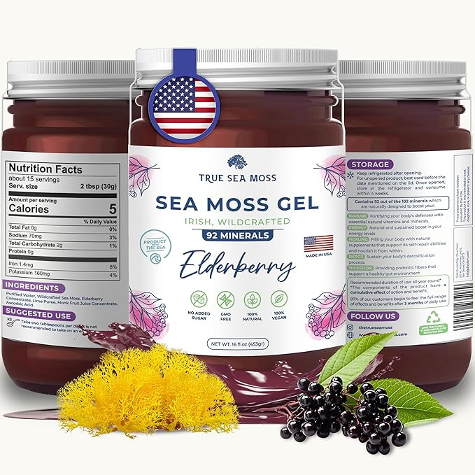 TrueSeaMoss Wildcrafted Irish Sea Moss Gel - Made with Dried Seaweed - Seamoss, Vegan-Friendly, A... | Amazon (US)