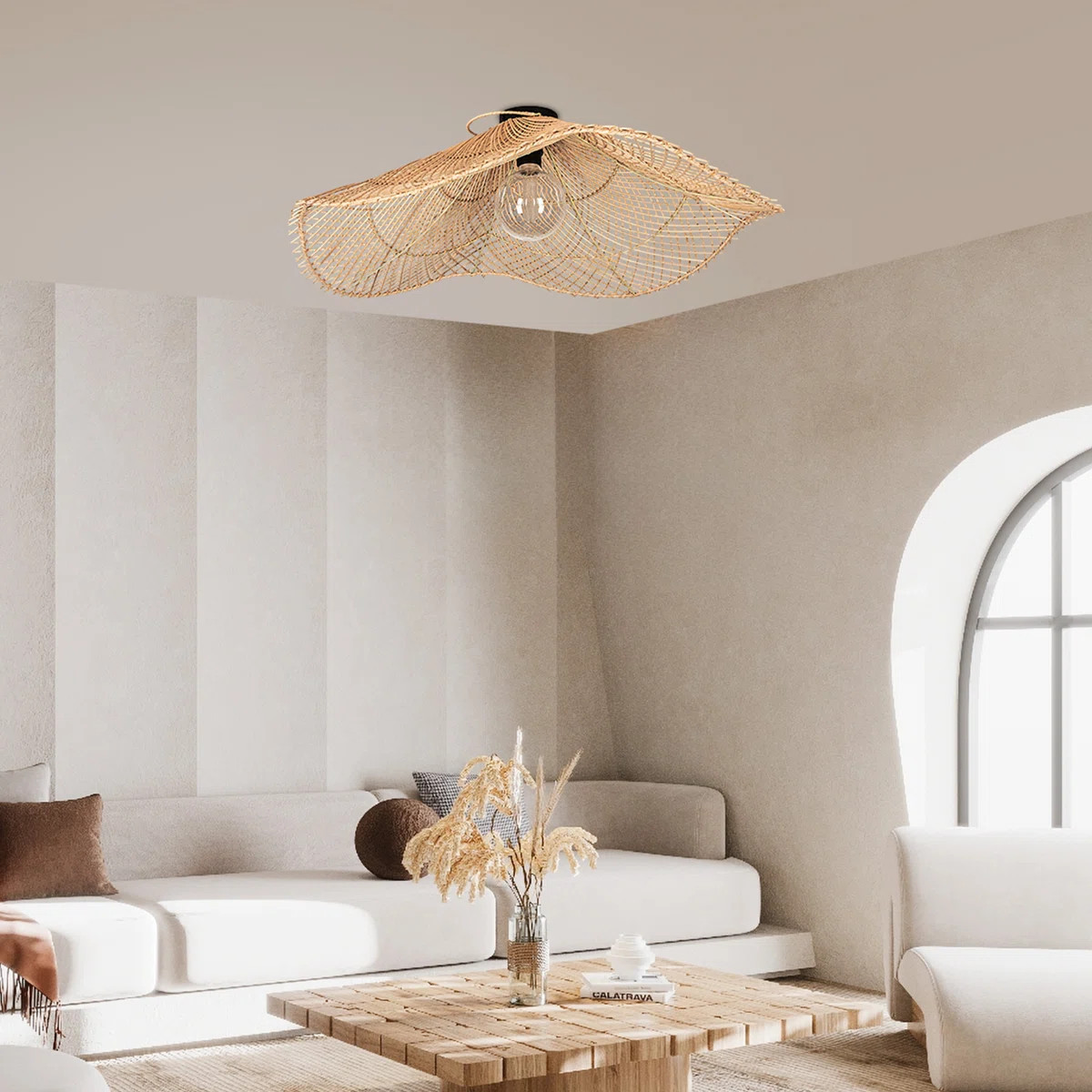 Rattan Flush Mount Ceiling Light For Entryway Bedroom Hallway Corridor | Wayfair North America