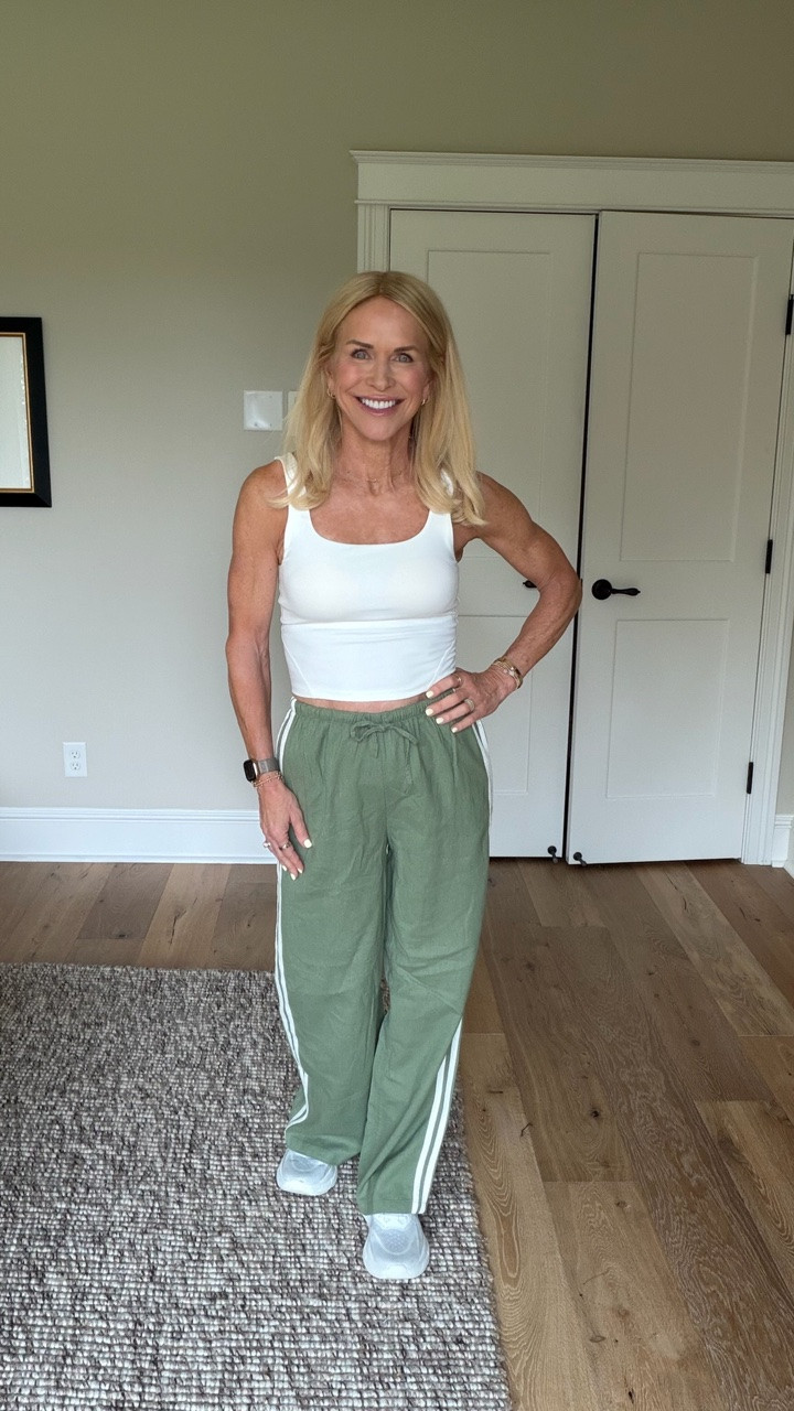 These linen track pants are so trend right right now! Throw on a cardigan and it’s a great transitional piece for fall 🍁

#LTKOver40 #LTKActive #LTKTravel