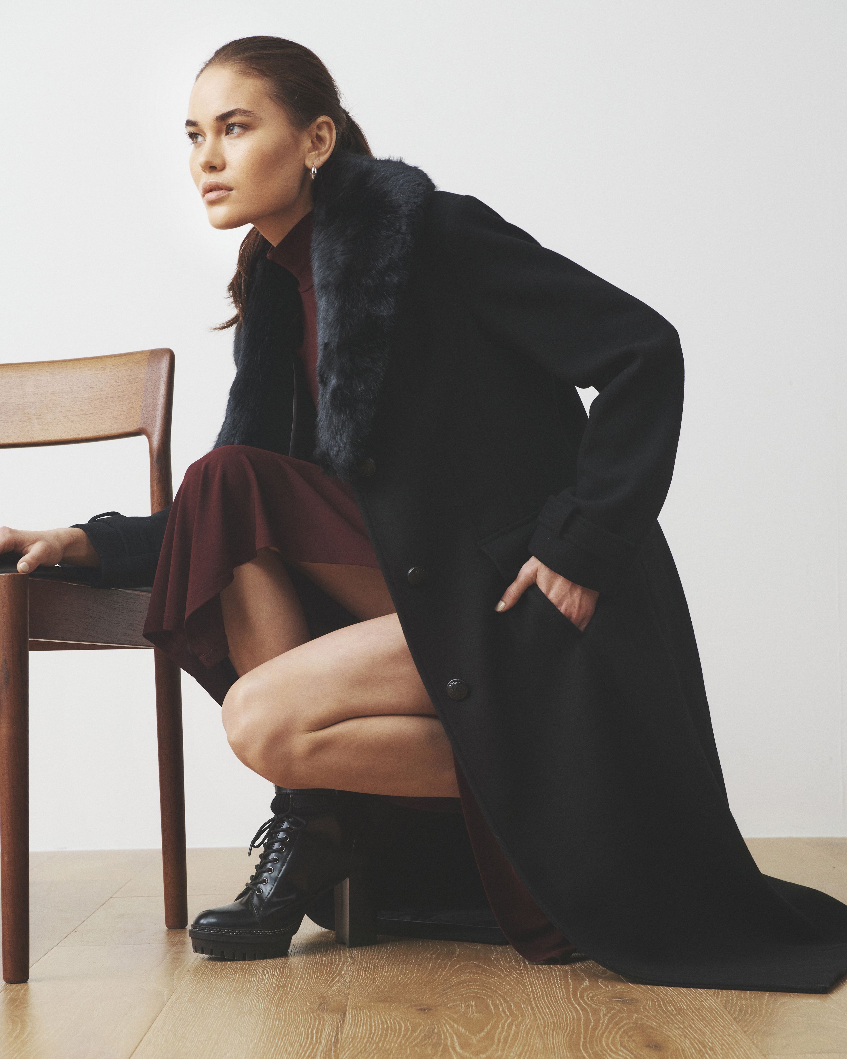 Faux Fur-Collar Dress Coat | Vince Camuto