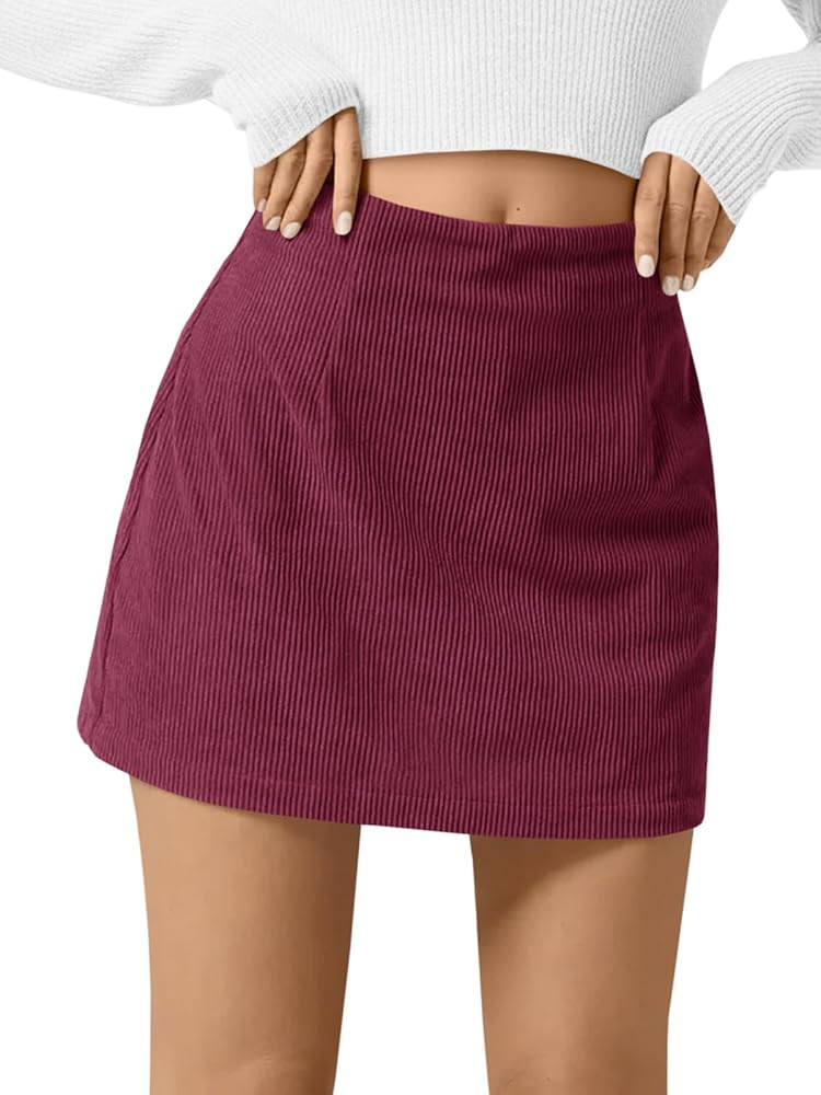 Wenrine Womens Corduroy Mini Skirt High Waisted Basic Casual A-line Short Fall Winter Skirts | Amazon (US)