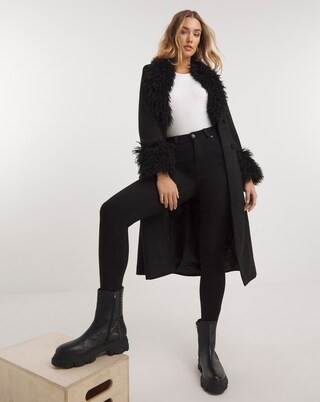 Joe Browns Black Fur Trim Coat | Simply Be (UK)