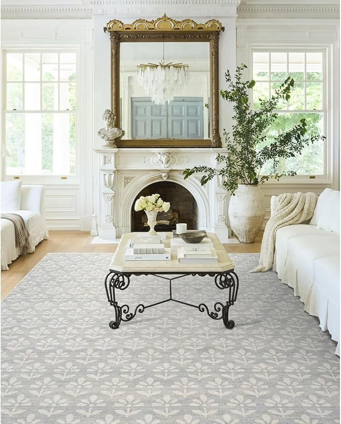 Livabliss x Nabela Noor Home Maya Global Floral Area Rug, 6'7" x 9',Sky Blue | Amazon (US)