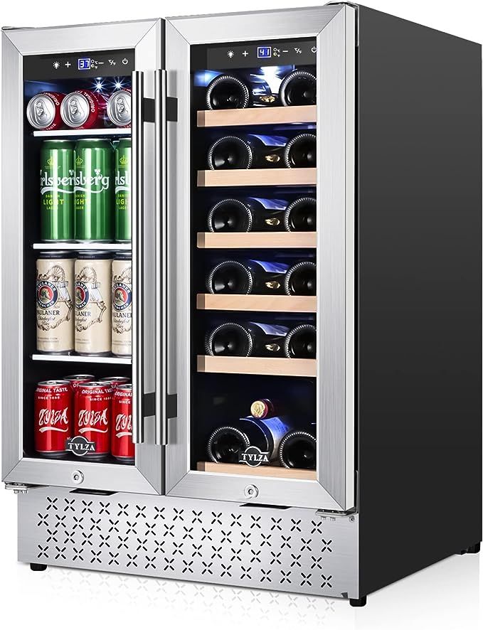 TYLZA Wine and Beverage Refrigerator, 24 Inch Built-In Dual Zone Wine and Beverage Cooler, Freest... | Amazon (US)