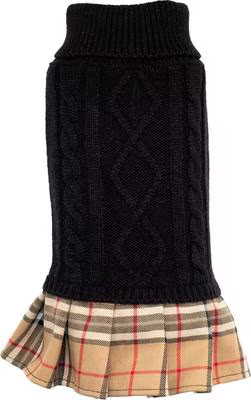 The Worthy Dog Turtleneck Dog Sweater Dress, Black/Beige, Small | Chewy