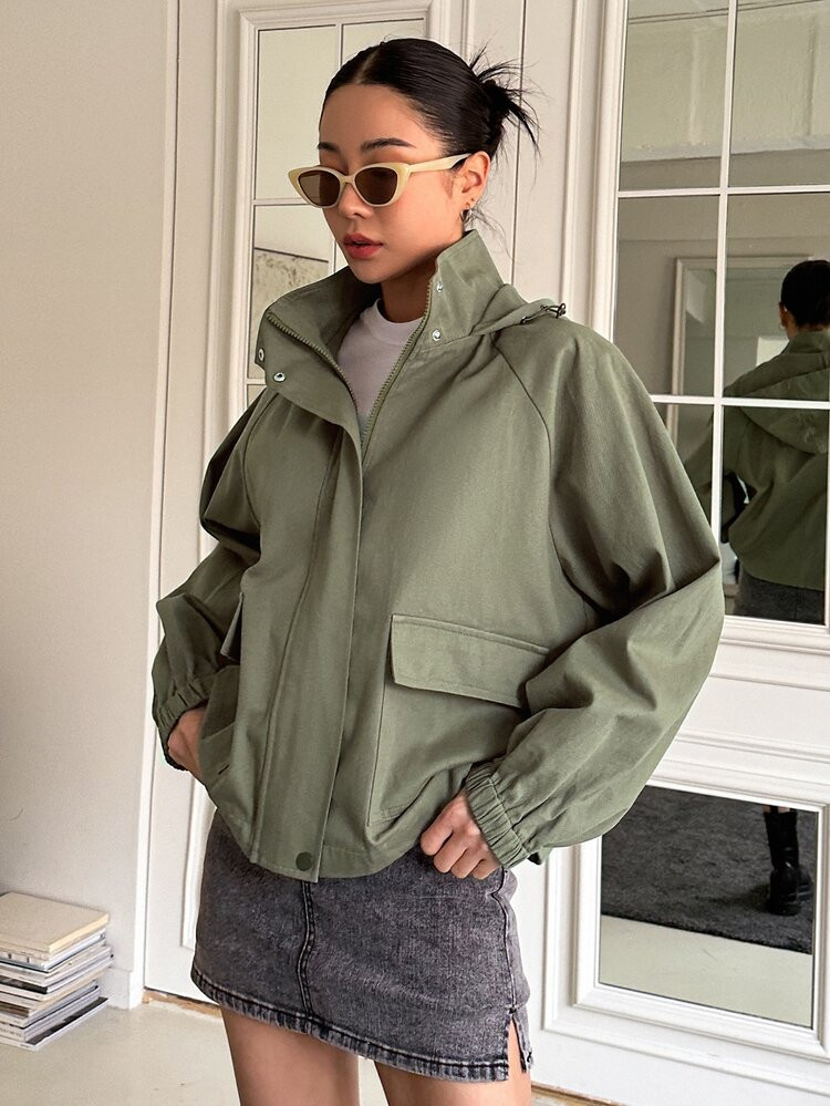 DAZY Jacke mit Raglanärmeln, Schnürzug am Saum, Kapuze | SHEIN