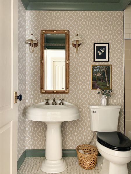 Bathroom sources 
Walnut sconces, wallpaper, art, fixtures 

#LTKhome