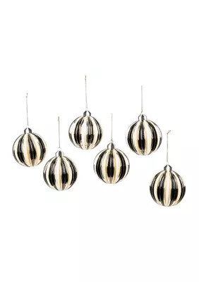 MacKenzie-Childs Courtly Noel Stripe Glass Ball Ornament Set of 6 | Belk