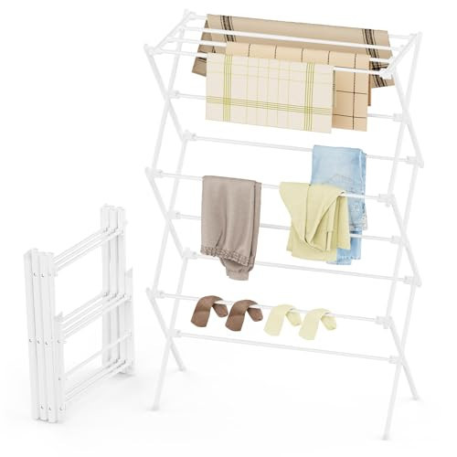 FILROUG Drying Rack Clothing, 3-Tier Clothes Drying Rack Foldable, Antirust Laundry Drying Rack Collapsible Use for Indoor & Outdoor, 11.8" D x 34.6" W x 35.4" H, White | Amazon (US)