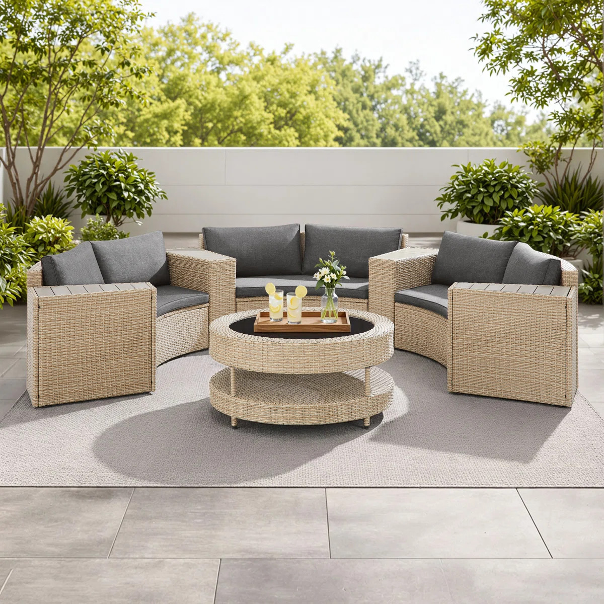 Bogovic 6-Person Boho-Style Wicker Outdoor Sectional Seating Group With Cushions | Wayfair North America