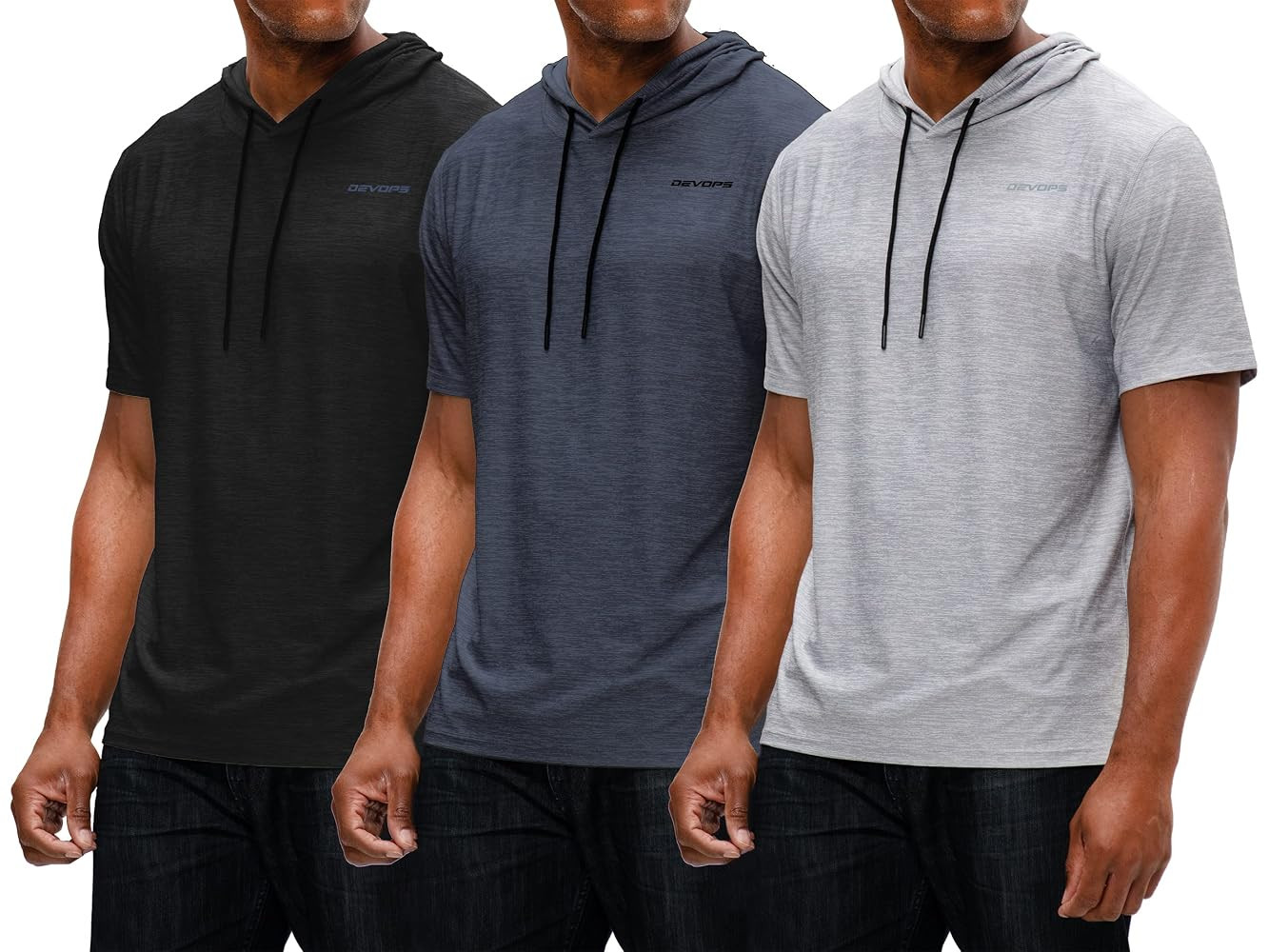 DEVOPS 3 Pack Men's Hoodie Short Sleeve Fishing Hiking Running Workout T-Shirts | Amazon (US)