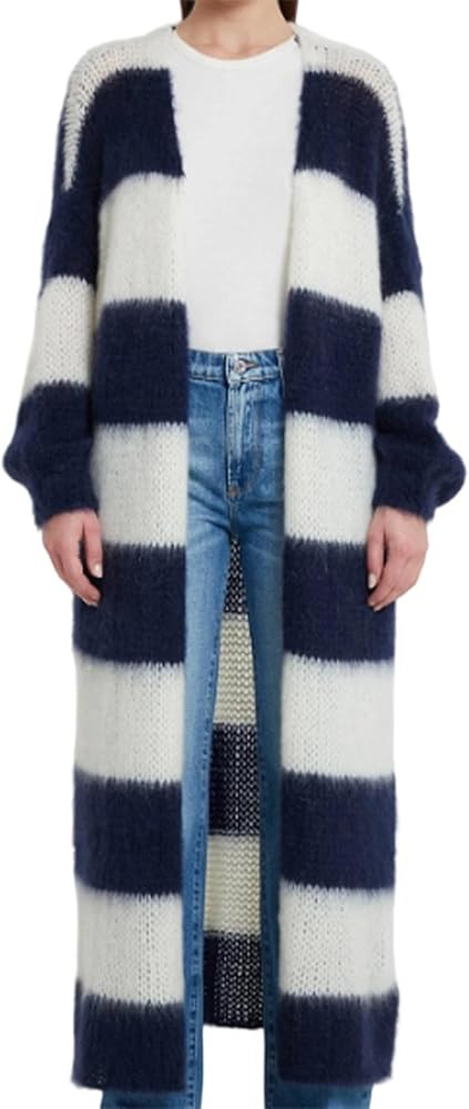 Womens Color Block Striped Long Cardigan Sweaters Open Front Fuzzy Chunky Cardigans Casual Loose ... | Amazon (US)
