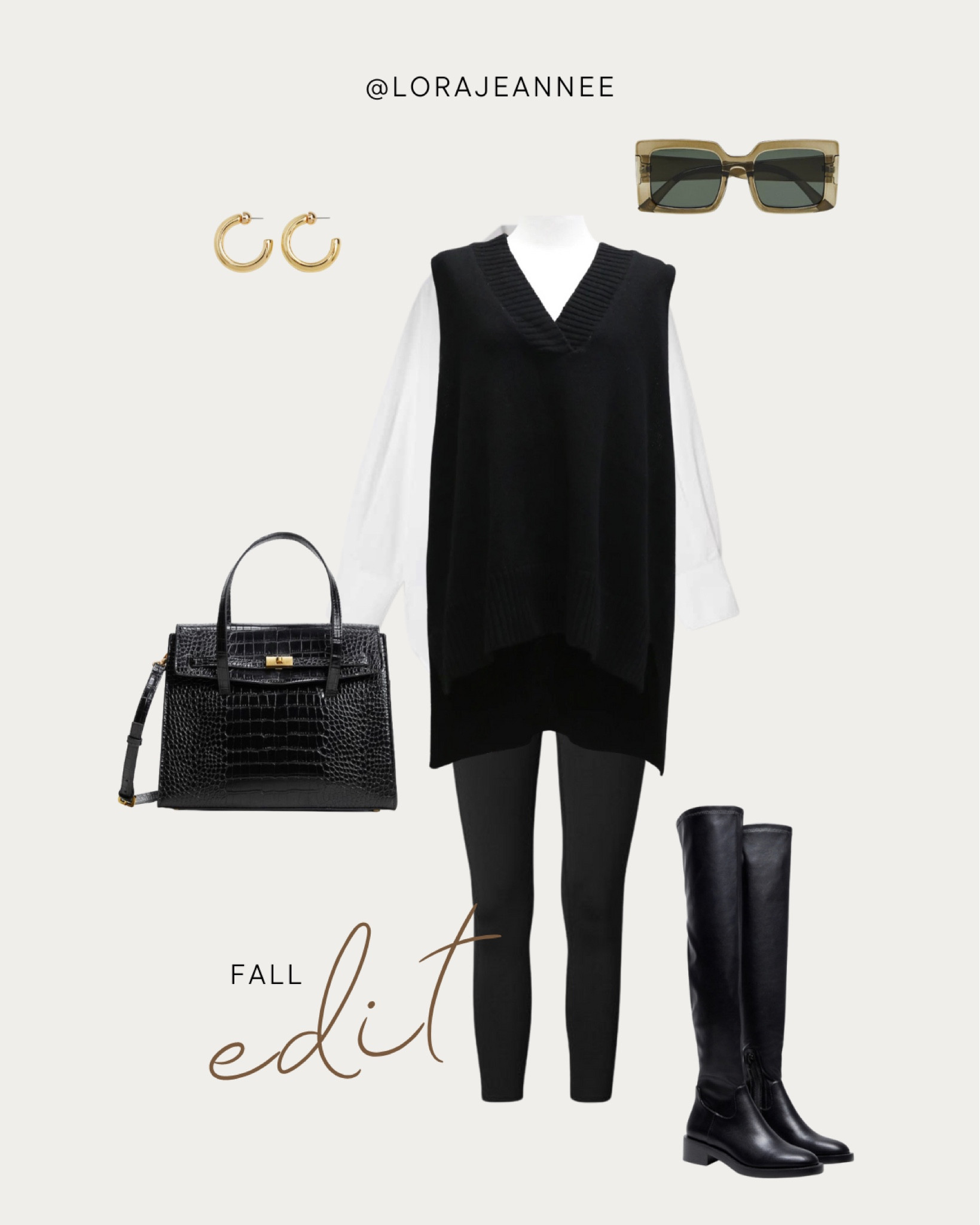 Favourite looks for fall - oversize blouse and vest (or gilet) my favourite leggings from Amazon, structured black shoulder bag, tall black boots! Thanks for stopping by xx @lorajeannee 💃 

#LTKworkwear #LTKSeasonal #LTKstyletip
