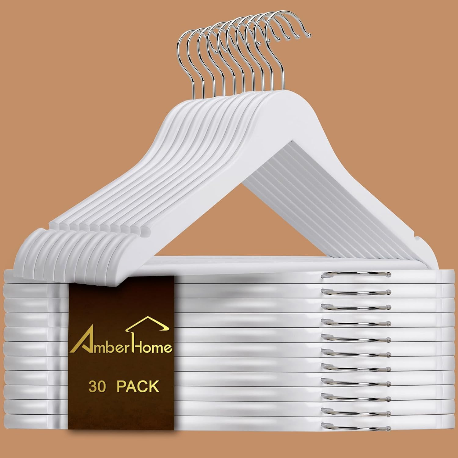 Amber Home 30 Pack White Wooden Coat Hangers, White Wood Suit Hangers with Non-Slip Pant Bar, Clo... | Amazon (US)