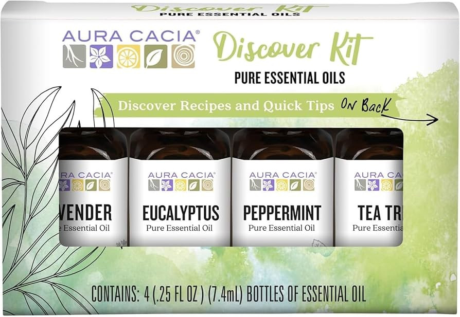 Aura Cacia Discover Essential Oils Kit, 4-Pack, Lavender, Eucalyptus, Peppermint & Tea Tree Oils,... | Amazon (US)