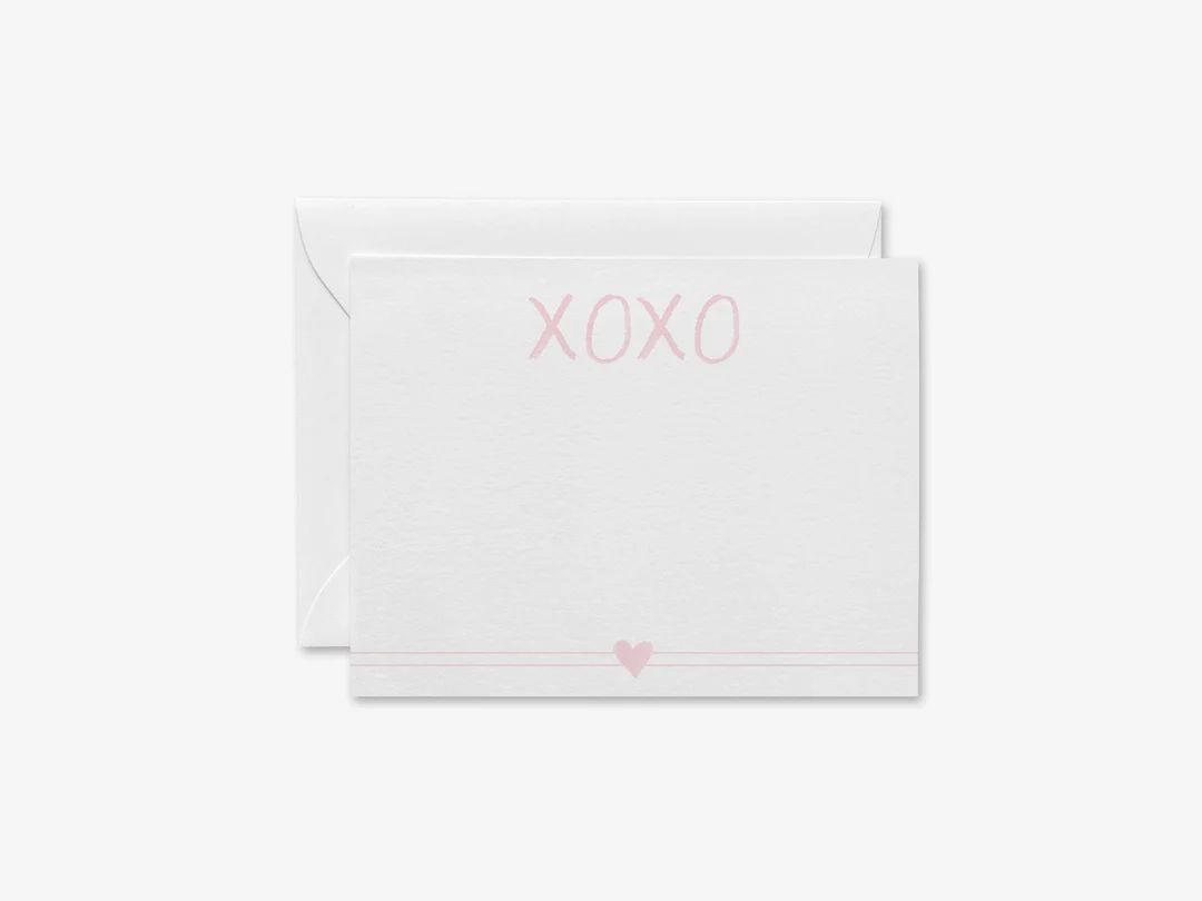 XOXO Pink Heart Flat Notecards [Set of 8] | Pink Thank You Notes | Modern Notes | Hugs and Kisses... | Etsy (US)