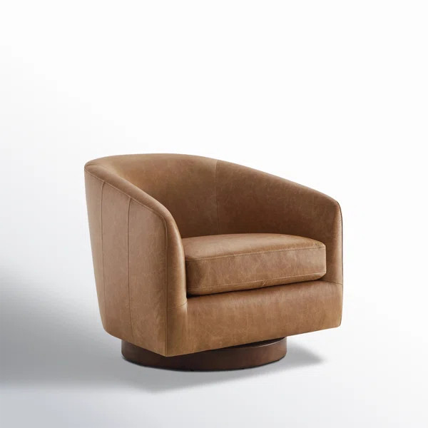 Bennett Genuine Leather Swivel Barrel Chair | Birch Lane