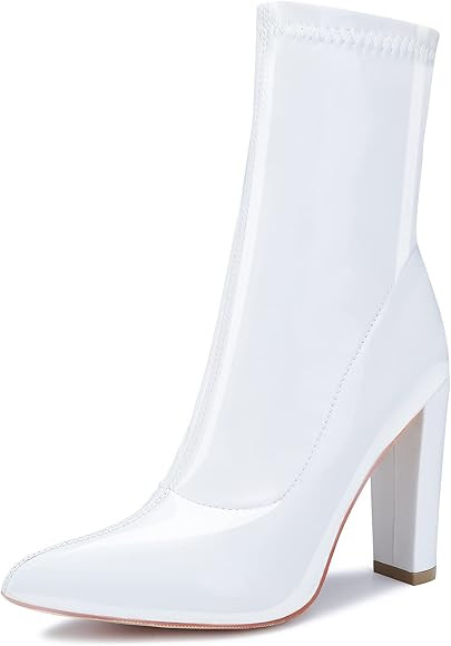 rsxses Women's Fashion Ankle Boots Comfy Pointed Toe Chunky High Heels Sexy Side Zipper Booties | Amazon (US)