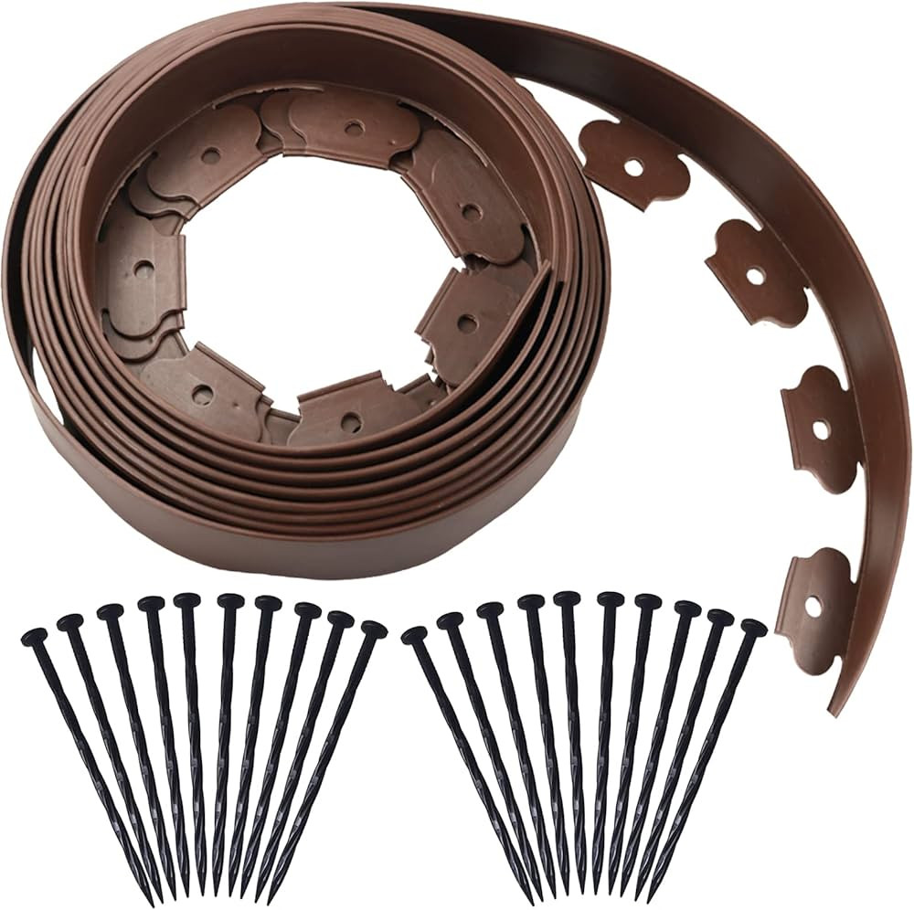 20 Ft Landscape Edging Kit, Brown Garden Edging Border with 20 Edging Stakes, Plastic Landscaping... | Amazon (US)