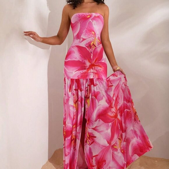 Pink Boho Women's Beach Woven Knit Floral Printed Sun Dress | Poshmark