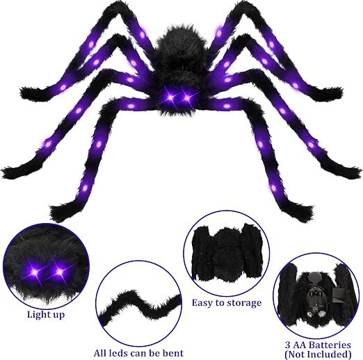 Colovis Halloween Spider Decorations, 1 x 4 FT Giant Spider and 2 x 2.5 FT Large Scary Spider, Re... | Amazon (US)