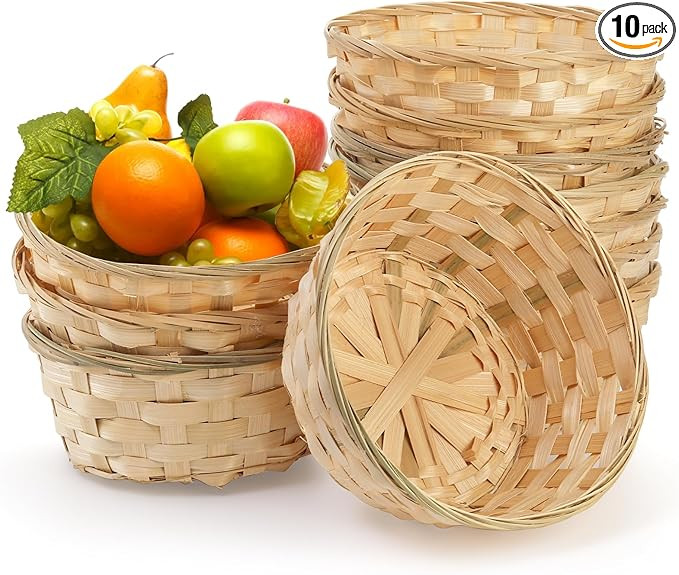 TOPZEA 10 Pack Round Gift Baskets, 8 Inch Natural Bamboo Woven Fruit Basket, Small Wicker Bread R... | Amazon (US)