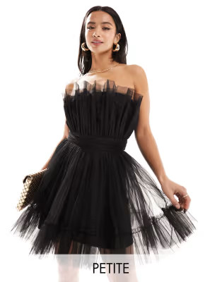 Lace & Beads Petite bandeau tulle mini dress in black | ASOS (Global)