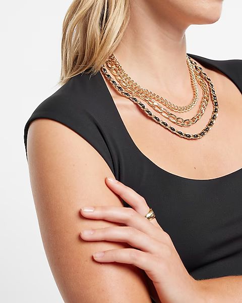 3 Row Faux Leather Chain Necklace | Express (Pmt Risk)