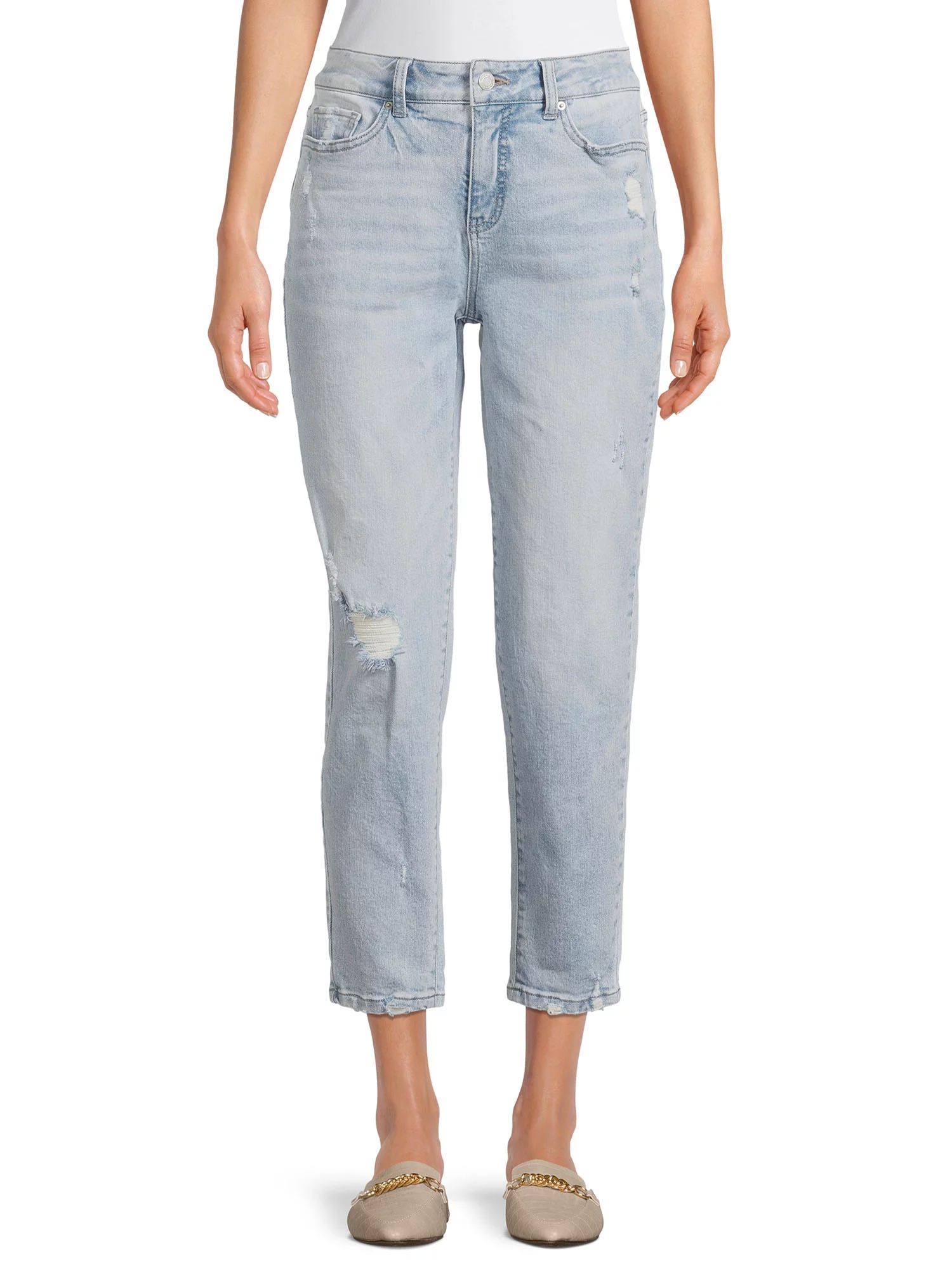 Time and Tru Women's High Rise Slim Boyfriend Crop Jeans | Walmart (US)