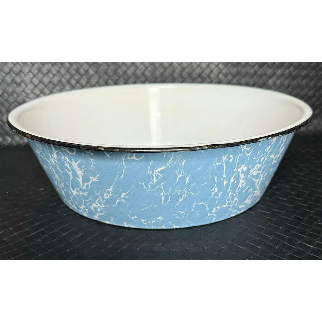 Antique Vintage Blue White Swirl Enamelware Spatterware Pan Bowl Basin 11 Inch - Etsy | Etsy (US)