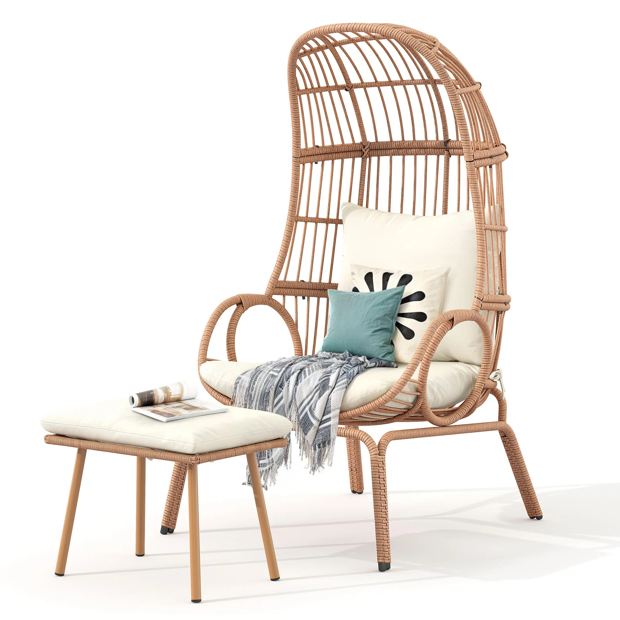 Dextrus Patio Egg Chair with Ottoman, 440lb Capacity Wicker Egg Chair with Footrest, Narrow Eggsh... | Walmart (US)