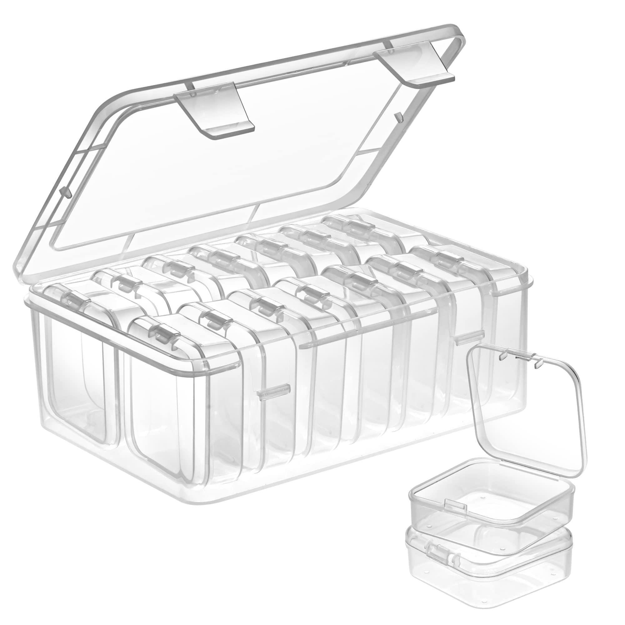 Mathtoxyz Small Bead Organizers, 15 Pieces Plastic Storage Cases Mini Clear Bead Storage Containers Transparent Boxes with Hinged Lid and Rectangle Clear Craft Supply Case | Amazon (US)