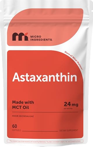 Micro Ingredients Astaxanthin 24mg with MCT Oil, 60 Softgels, 2 Month Supply | Max Strength Astaxanthin Antioxidant Supplements | Fresh Microalgae Source | Non-GMO, Gluten Free, No Soy | Amazon (US)