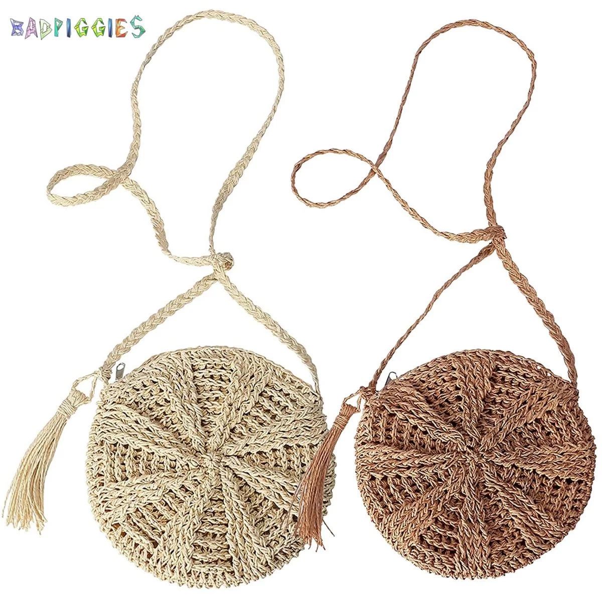 BadPiggies Women Straw Crossbody Bag Handmade Woven Phone Purse Tassels Crochet Summer Beach Shou... | Walmart (US)
