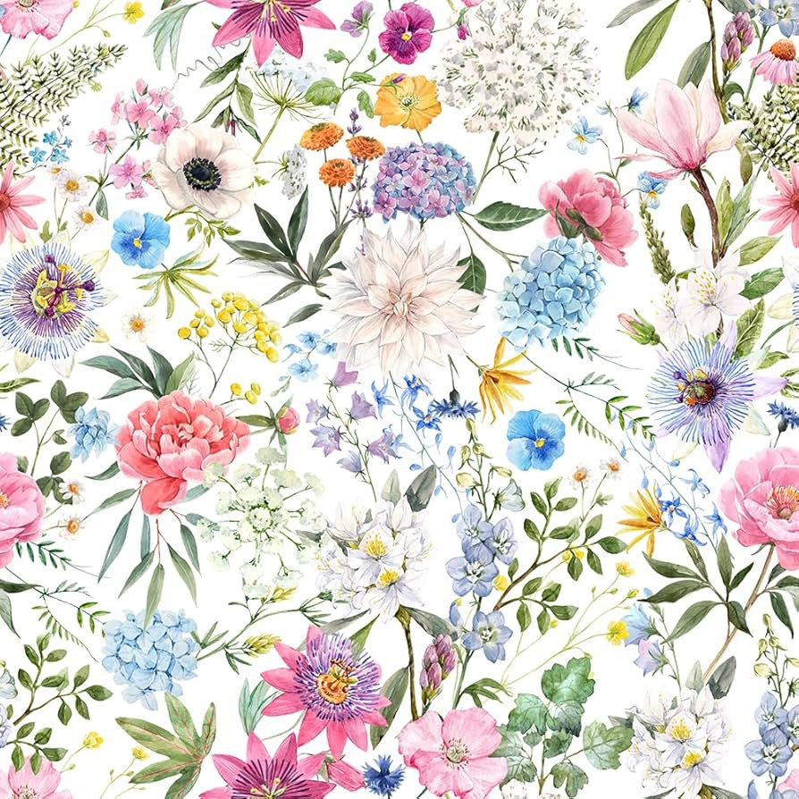 Colorful Flowers Garden Pink/Blue/Yellow/White Floral Peel and Stick Wallpaper Self Adhesive Remo... | Amazon (US)