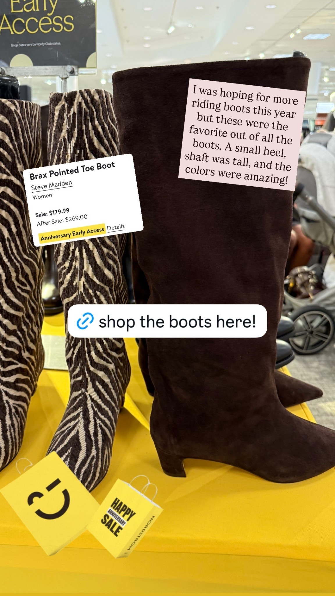 These Steve Madden knee-high boots were my favorite boots from the Nordstrom Anniversary Sale. 🤎 The tall shaft, pointed toe, and low stacked heel make them incredibly flattering while still being comfortable enough for all-day wear. Style them with dresses, skirts, or skinny jeans all fall and winter long.

SEO Keywords: Steve Madden boots, knee high boots, brown suede boots, tall boots for women, pointed toe boots, fall boots, women’s fall shoes, Nordstrom Anniversary Sale, fall fashion, riding boot alternative.

Hashtags:
#SteveMadden #KneeHighBoots #FallFashion #SuedeBoots #NordstromAnniversarySale #BootSeason #FallStyle #LTKStyle #WomensFashion #ShoesOfTheDay